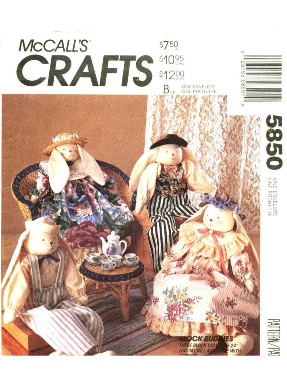 McCalls Crafts Pattern 5850 Bunny Block Doll Sewing Pattern 24" Dolls With Cloth